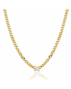 Classic Square Gold Plated Zircon Stainless Steel Pendant Necklace Colorza