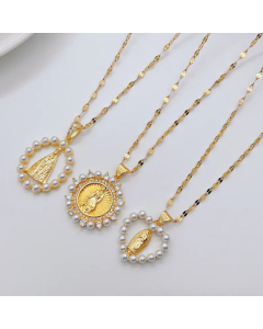 Heart Shape Animal Inlay Artificial Pearls Zircon Titanium Steel Pendant Necklace Colorza