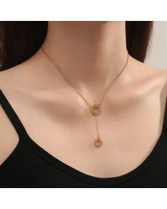 Retro Round Roman Numerals Stainless Steel Inlay Rhinestones Necklace Colorza