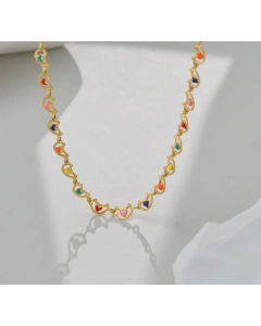 Colorful  Enamel Heart Shape Round Stainless Steel Necklace Colorza 