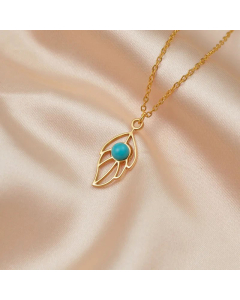 Retro Geometric Inlay Turquoise Stainless Steel Pendant Necklace Colorza