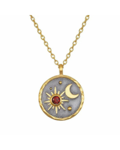 Fashion Round Sun Moon Gold Plated Zircon Titanium Steel Pendant Necklace Colorza