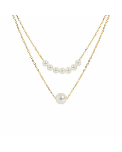 French Style Layered Pearl Titanium Steel Beaded Necklaces Colorza