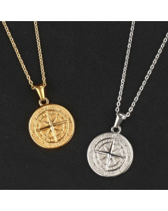 Fashion Gold Plated Compass Star Stainless Steel Pendant Necklace Colorza