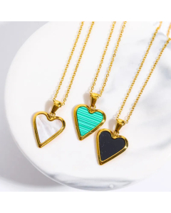 Fashion Heart Shape Pendant Stainless Steel Gold Plated Necklace Colorza 