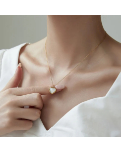 Fashion Agate Heart Shape Pendant  Plating Titanium Steel Necklace Ear Studs Colorza-01-White
