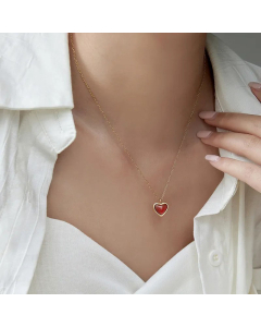 Fashion Agate Heart Shape Pendant  Plating Titanium Steel Necklace Ear Studs Colorza-01-Red