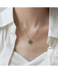 Fashion Agate Heart Shape Pendant  Plating Titanium Steel Necklace Ear Studs Colorza-01-Green