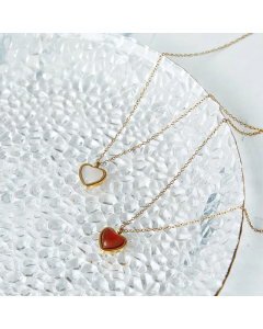 Fashion Agate Heart Shape Pendant  Plating Titanium Steel Necklace Ear Studs Colorza