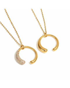 Fashion Moon Plating Artificial Diamond Stainless Steel Pendant Necklace