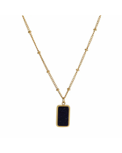 Classic Square Gemstone Inlaid Pendent Titanium Steel Plating Necklace Colorza