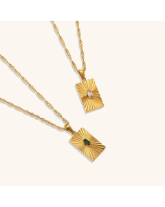 Fashion Square Zircon Inlaid Pendent Stainless Steel Plating Necklace