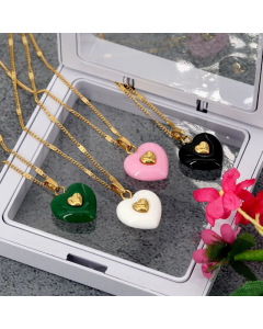 Fashion Heart Shape Pendant Resin Titanium Steel Plating Necklace Colorza