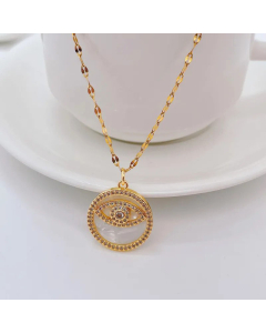 Fashion Round Eye Plating Inlay Zircon Pendant Titanium SteelNecklace Colorza 
