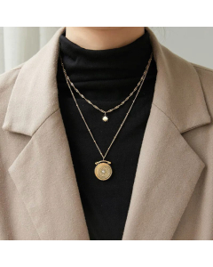 Retro Plating Layered Round Star Titanium Steel Necklaces Colorza