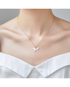 Streetwear Butterfly Pearl Plating Pendant Titanium Steel Necklace Colorza