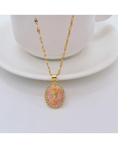 Fashion Oval Plating Inlay Zircon Titanium Steel Pendant Necklace Colorza