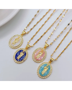 Fashion Oval Plating Inlay Zircon Titanium Steel Pendant Necklace Colorza