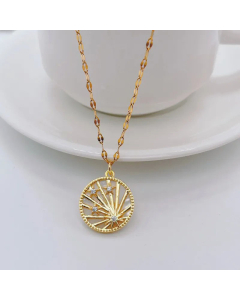 Fashion Plating Inlay Zircon Round Star Titanium Steel Pendant Necklace Colorza