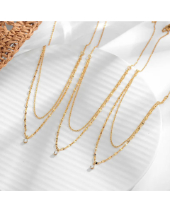 Fashion Solid Color Inlay Zircon Layered Titanium Steel Necklaces Colorza