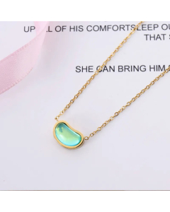 Minimalism Inlay Artificial Gemstones Pendant Titanium Steel Necklace Colorza