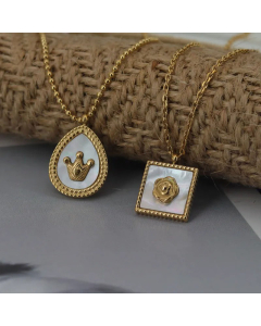 Vintage Square Water Droplets Plating Pendant Titanium Steel Necklace Colorza
