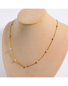 Fashion Round Pearl Gold Plated Titanium Steel Necklace Colorza