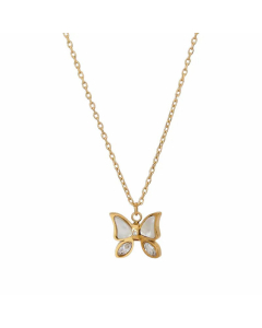 Temperament Butterfly Inlay Shell Pendant Titanium Steel Necklace Colorza