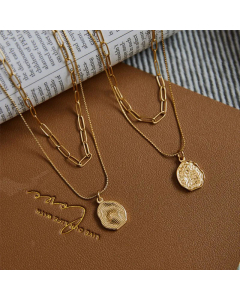 Fashion Plating Layered Irregular Geometric Pendent Titanium Steel Necklaces Colorza