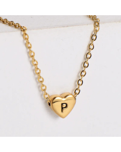 Sweet Gold Plated Letter Heart Shape Pendant Stainless Steel Necklace Colorza