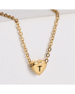 Sweet Gold Plated Letter Heart Shape Pendant Stainless Steel Necklace Colorza