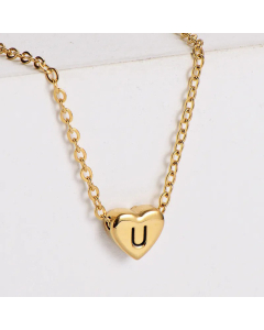 Sweet Gold Plated Letter Heart Shape Pendant Stainless Steel Necklace Colorza