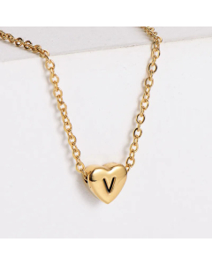 Sweet Gold Plated Letter Heart Shape Pendant Stainless Steel Necklace Colorza