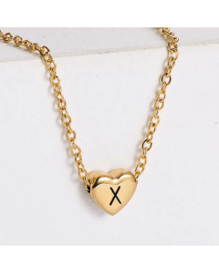 Sweet Gold Plated Letter Heart Shape Pendant Stainless Steel Necklace Colorza