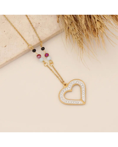 Hand Of Fatima Heart Shape Butterfly Plating Rhinestones Pendant Stainless Steel Necklace Colorza