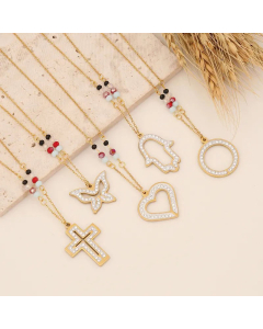 Hand Of Fatima Heart Shape Butterfly Plating Rhinestones Pendant Stainless Steel Necklace Colorza