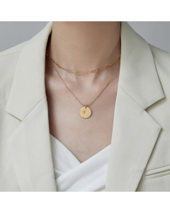 Retro Round Compass Plating Layered Titanium Steel Necklaces Colorza 