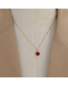 Minimalism Round Plating Inlay Natural Stone Pendant Titanium Steel Necklace Colorza