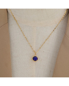 Minimalism Round Plating Inlay Natural Stone Pendant Titanium Steel Necklace Colorza