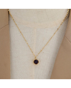 Minimalism Round Plating Inlay Natural Stone Pendant Titanium Steel Necklace Colorza