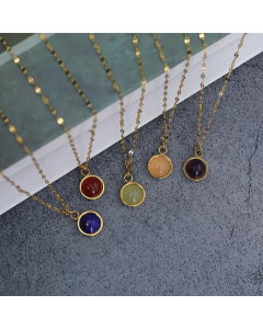 Minimalism Round Plating Inlay Natural Stone Pendant Titanium Steel Necklace Colorza