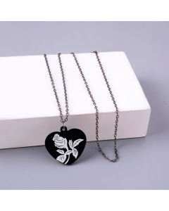 Hip-Hop Heart Shape Rose Pendant Stainless Steel Necklace Colorza