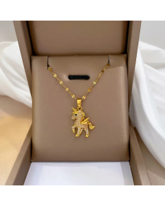 Cute Full Diamond Unicorn Pendent Stainless Steel Necklace Colorza