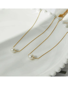 Fairy Style Gold Plated Pearl Pendent Titanium Steel Necklace Colorza