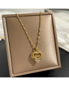Heart Shape Inlay Artificial Diamond Titanium Steel Love Pendant Necklace Colorza 