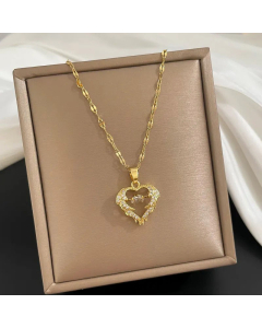 Fashion Heart Shape Inlay Artificial Diamond Titanium Steel Pendant Necklace Colorza 