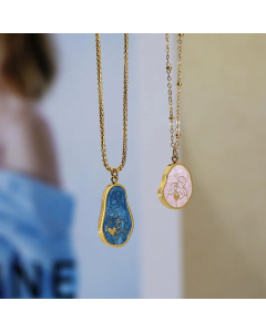 Retro Enamel Pendant Portrait Titanium Steel Necklace Colorza