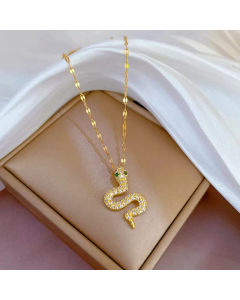 Fashion Snake Inlay Artificial Gemstones Pendant Titanium Steel Necklace Colorza