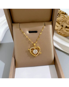 Fashion Heart Shape Inlay Artificial Gemstones Pendant Stainless Steel Necklace Colorza