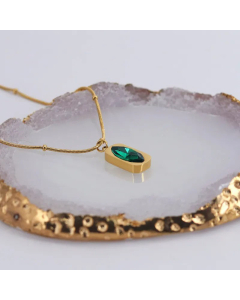 French Style Square Zircon Inlaid Titanium Steel Necklace